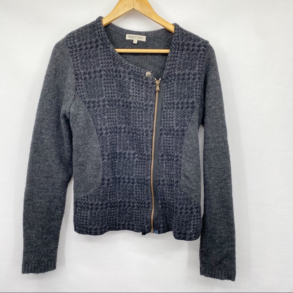 Maryline Gray Wool Asymmetrical Zip Cardigan Sweater